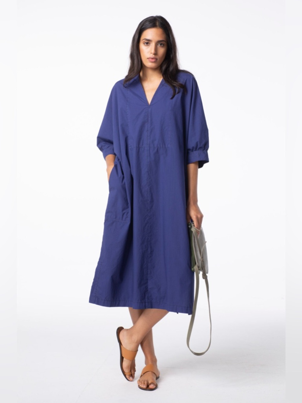 Oska Encila Midi Dress Black Cotton Poplin Lagenlook Slow Fashion Designer   L18 - Picture 2 of 13